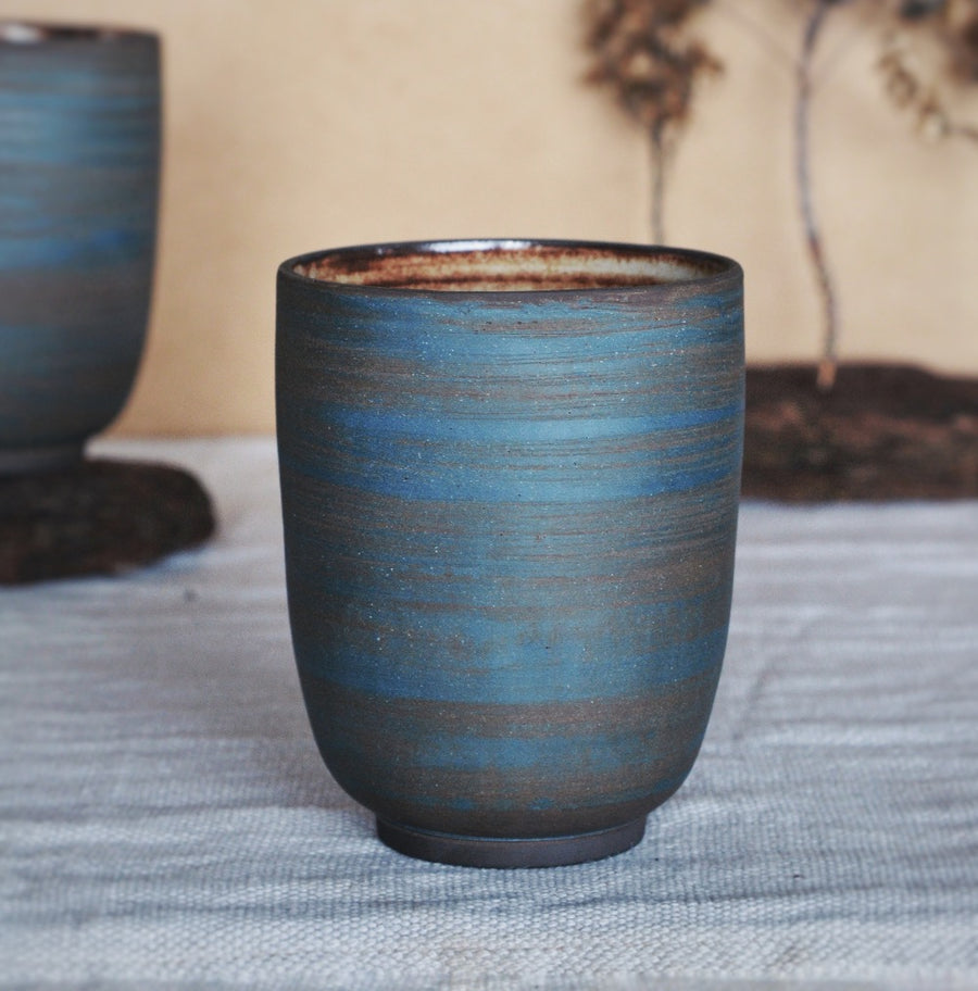 vaso yunomi en acabado azul